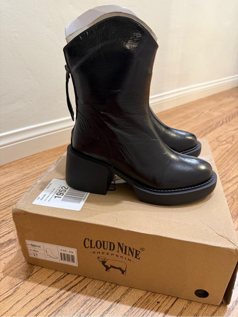 Cloud Nine Black Leather Mid-Calf Block Heel Boots